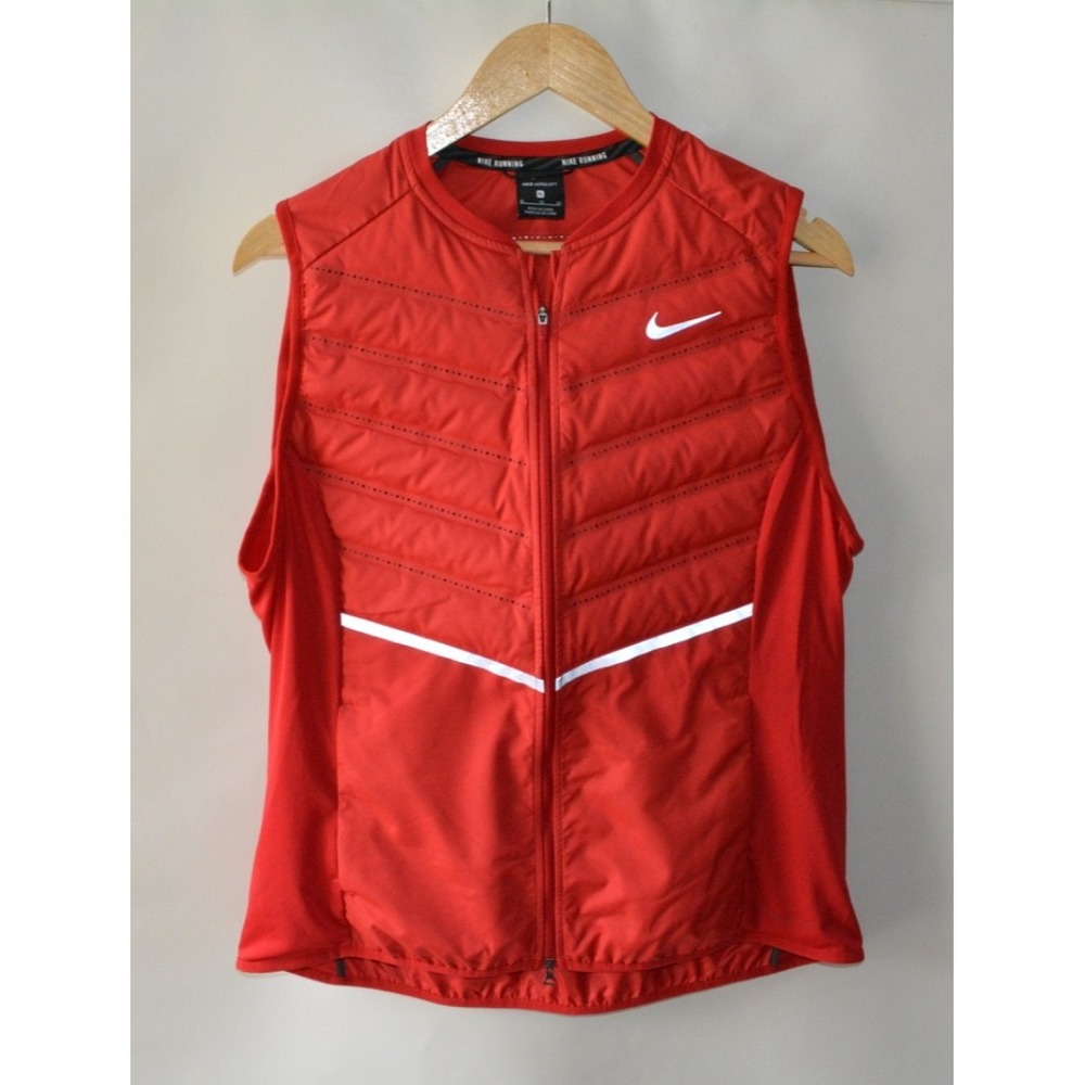 Nike AeroLoft 800 Down Puffer Vest Women's XL Red Therma‑Fit Running Full Zip
